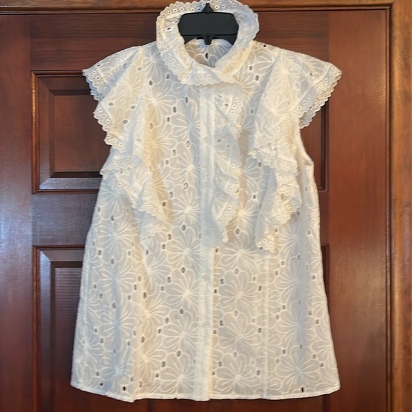 Trish Scully Elegant White Ruffled Eyelet Top size 0 - Picture 2 of 6